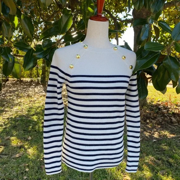 Navy and White Striped Sweater - Picture 6 of 11